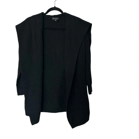 Willi Smith Long Sleeve Black Draped Open Front Merino Wool Sweater Sz S GUC - Picture 1 of 7